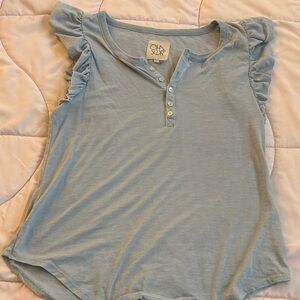 Chaser Powder Blue Ruffle Sleeve Henley